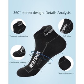 6 Pares Calcetines Deportivos para Hombre, Calcetas Tobilleros de Algodón, Tiñes de Corte Bajo No Show Socks Antideslizante y Duradero, Low Cut Correr Atlético Caminar para Hombre y Mujer - Negro