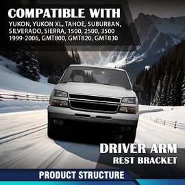 PIT66 Driver Armrest Bracket, Fit Chevy Silverado GMC Sierra 1500 2500 3500 1999-2007, Fit Chevy Suburban GMC Yukon XL 2000-2006, Fit Chevy Tahoe GMC Yukon 1999-2006
