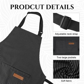 saerryor 2 Pack Chef Apron, Chef Aprons for Kids with Pockets, Adjustable Aprons for Kids, Kitchen Apron Chefs Apron for Cooking Aprons For Kids Black Apron Stripe Cleaning Baking Gardening