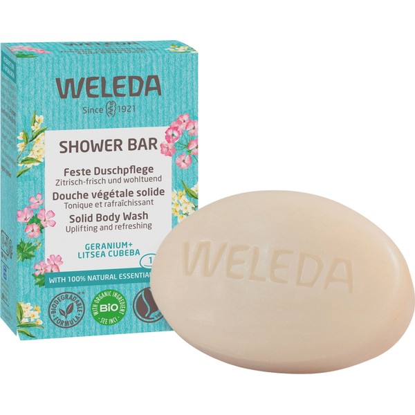 Weleda Geranium + Litsea Cubeba Solid Body Wash Shower Bar, 75 g