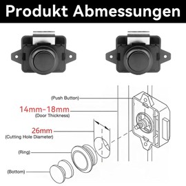 HAFRILY Push Lock Zinc Alloy Push Button Lock, Keyless Cabinet Catch for Furniture Lock Caravan Locks, Drawer, Cabinet Door Locks, Yacht (Pack of 2 Black)