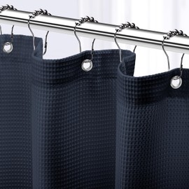 NEATERIZE Stall Shower Curtain Navy Blue - Hotel Style Shower Curtains for Bathroom with Waffle Design, 36x72 Inches - Fabric Shower Curtain - Cortinas de Baño Elegantes