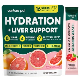 Venture Pal Hydration Packets + Liver Support- Liquid Daily IV Electrolyte Powder Packets with 7 Electrolytes & 5 Vitamins, Milk Thistle + L-Theanine | Sugar-Free | Keto Friendly | Vegan, 16 Sticks