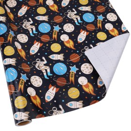 BIOBROWN Space Wrapping Paper for Kids - 17 Inches X 33 Feet (47 sq. ft. ttl.) - Outer Space Design Birthday Gift Wrap for Baby Shower, Birthday, Party, Holiday, Boys Girls