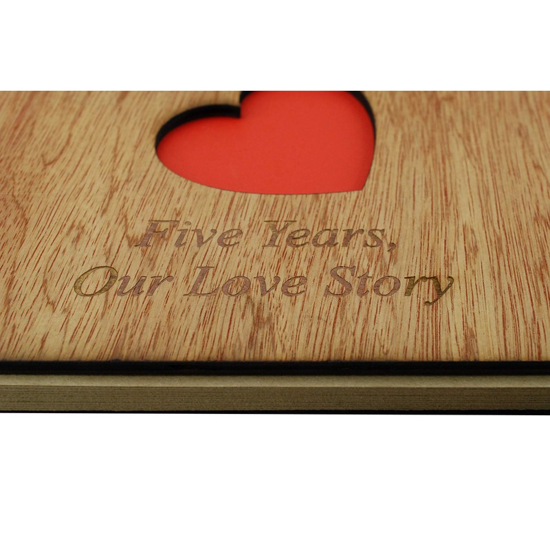 Wood 5th Year Anniversary Scrapbook Engraved With 'Five Years Our