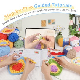 Coopay Crochet Kit for Beginners, Granny Square Crochet Kit w/50 Step-by-Step Video Tutorials, Knitting Kit Crochet Starter Kit for Adults Learn to Crochet w/18 Colors Yarn, Granny Square Card Deck