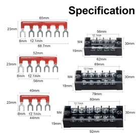 MILAPEAK Terminal Block and Strip - 6 Sets 4/5/6 Positions 600V 25A Dual Row Wire Screw Terminal Strip Block with Cover + 400V 25A Pre-Insulated Terminals Barrier Strips Jumpers (Black & Red)