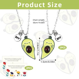 1 Pair Of Avocado Best Friend Necklace,Avocado Gifts,Bff Necklace For 2 Girls,Spliced Agnetic Necklaces, Couples Keyrings Girls Friendship Necklace For Women Teen Girls Graduation Birthday Gift