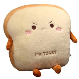OUKEYI Sliced Bread Plush Pillow,Funny Toast Bread Stuffed Pillow,Adorable Expression Food Plush Nap Pillow with Hand Pocket Seat Cushion Great Gift Choice for Kids Adults (13.7 * 15.7)