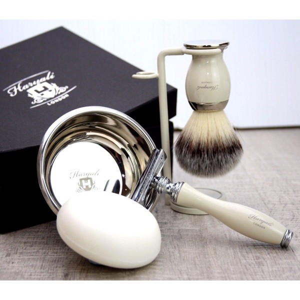 Mens Complete 5 Piece Shaving Set | DE Safety & Synthetic Brush | Gift for Men