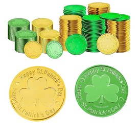 Niwieoi 60 PCS St Patricks Day Gold Coins,Lucky Coin,St Patricks Day Lucky Coin,St Patricks Day Accessories,St Patricks Day Decorations,Shamrock Gold Coins,Shamrock Leprechaun Coins