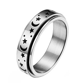 UNAPHYO Stainless Steel Anxiety Ring Moon Star Fidget Spinner Ring for Women Men Wedding Band Stress Relief 6mm Silver Size 6