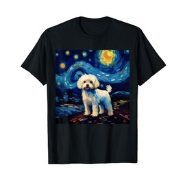 Surreal Starry Night Maltese Dog T-Shirt for Men Women Girls Kids