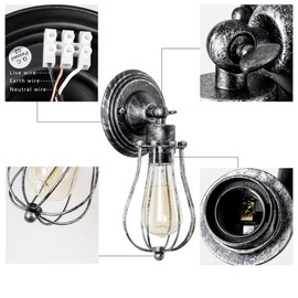 moonkist Vintage Wall Lamp Adjustable Rustic Retro Wire Cage Wall Light Industrial Style Indoor Lighting Fixture (Silver)