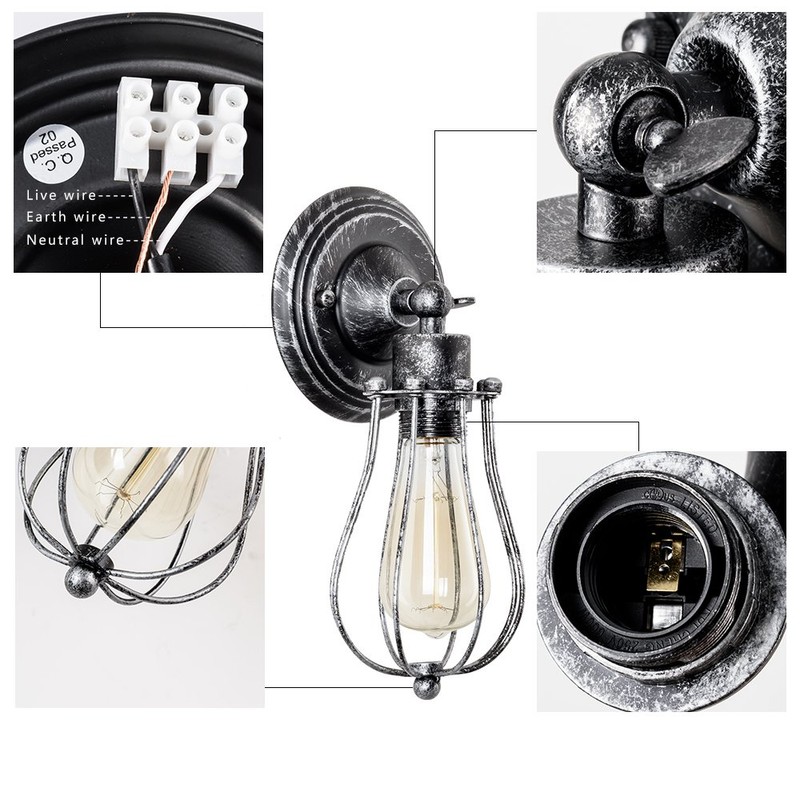 moonkist Vintage Wall Lamp Adjustable Rustic Retro Wire Cage Wall