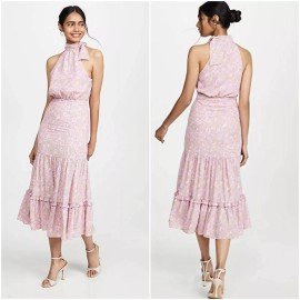 Likely Mona Floral Ruffle Midi Dress Pink SZ 4