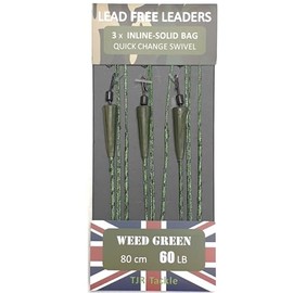TJR Tackle Solid Bag Inline Leaders Lead Free Quick Change Swivels 60lb Test 3 per pack Carp Fishing Tackle (Weed Green)