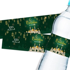 32PCS Ramadan Mubarak Water Bottle Labels, Eid Mubarak Water Bottle Stickers for Ramadan Party, Happy Eid Water Bottle Wrappers, Mubarak Themed Party Decoration
