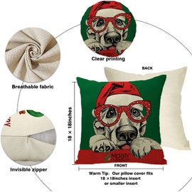 Christmas Pillow Covers, 4 Packs Xmas Christmas Decorations Snowman Pillows Square Winter Holiday Throw Pillows Grinch Christmas Decor for Sofa Couch Home Décor, 18x18 Inch