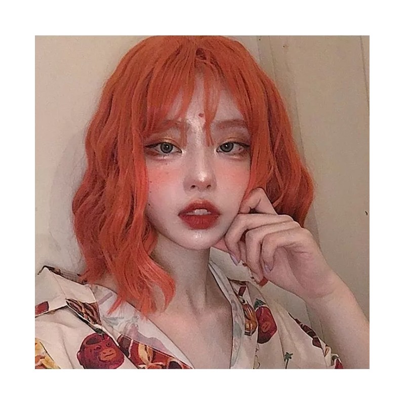 Wxiss Peluca De Cosplay Lolita De Pelo Corto Naranja Rizado