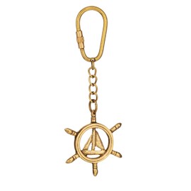 NKlaus Steering Wheel Keyring with Sailing Boat Made of Brass - 11 x 4.5 cm Retro Maritime Decoration 16026, gold