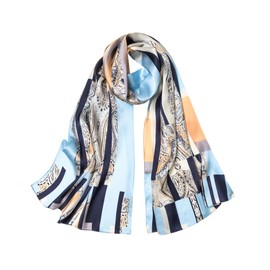 SHIROUYU - Bufanda larga 100% seda de morera para mujer, bufanda grande con protector solar para la cabeza y el cuello, envolturas para el cabello con paquete de regalo, Azul/claro, 55*170CM