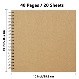 Hiwhy Scrapbook 10x10 Inch DIY Scrapbook Album Hardcover Kraft Paper Scrap Book Photo Albums 20 Sheets Memory Book for Family Wedding, Brown