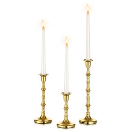 Inweder Taper Candle Holders for Candlesticks - Set of 3 Gold Candle Sticks Long Holder, Tall Brass Candlestick Holders Candle Holder for Table Centerpiece, Wedding, Home, Fits 3/4 inch Thick Candles