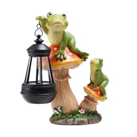 Garden Frogs Statue, Large Funny Frogs Figurine Climbing on Mushroom and Holding a Solar LED Lantern Resin Ornament for Patio Yard Lawn Porch Outdoor Decor, Women/Gardening Decoration Gifts