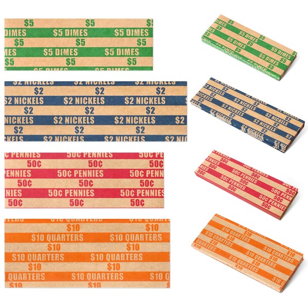 ESSENTIAL 100 pcs Assorted Packed Flat Stripped Coin Wrappers, Coin