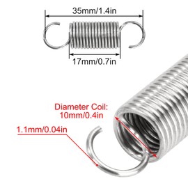 GUNGY Tension Springs with Hooks Stainless Steel Tension Spring Tension Spring 35 mm Outer Diameter 10 mm Wire Diameter 1.1 mm Maximum Tensile Force 2.37 kg 1.1 x 10 x 35 mm 4