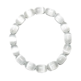 Selenite Cylinder Bead Bracelet: 8mm Beads | Natural Sahasrara & Ajno Chakra Crystal | Each Bracelet with Moonstone