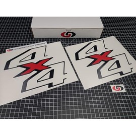 4x4 Decals (2-Pack) Super Duty Bedside Fender Stickers Fits 2011-2016 Ford F250 F350 (Gloss Black & Red)