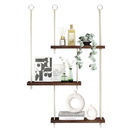 Wooden Wall Shelf, Boho Wall Hanging Shelf, for Kitchen, Living Room, Bedroom, Bathroom, Balcony Decoration and Storage, Wooden Floating Shelf