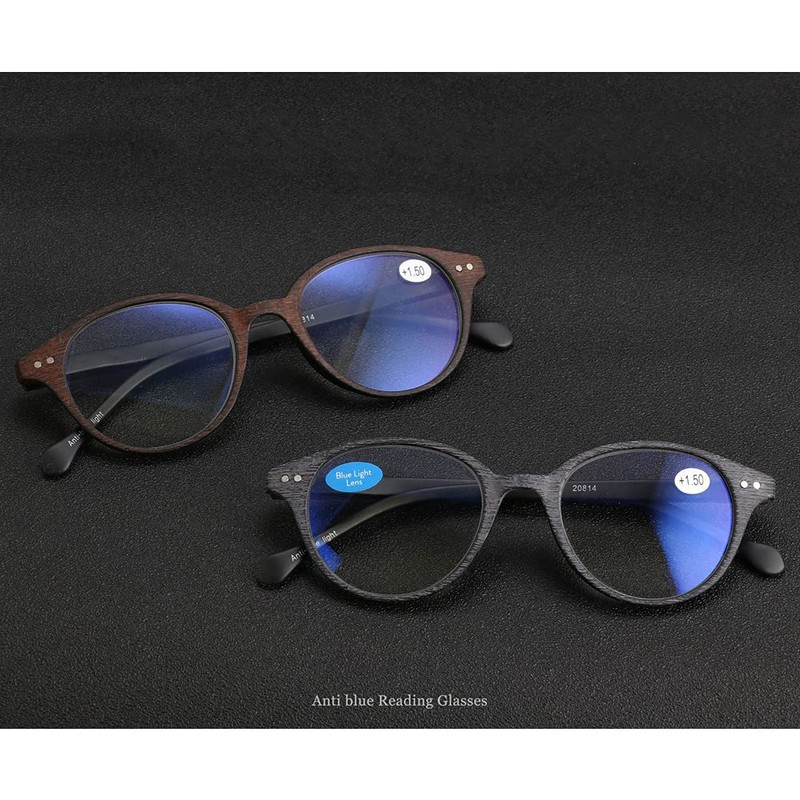 [Qi Song] チーソング ブルーライト カット レトロ木目プリント老眼鏡 おしゃれリーディンググラス携帯用 シニアグラス ケース＆クロス付き 度数「+1.0～+3.5」