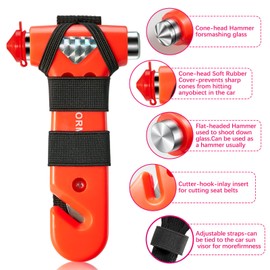 YORMTOIR Car Safety Hammer Seatbelt Cutter, Window Glass Breaker with Seat Belt Cutterwith, Auto Traffic Accident Emergency Escape Tool, 2 Pack, Orange