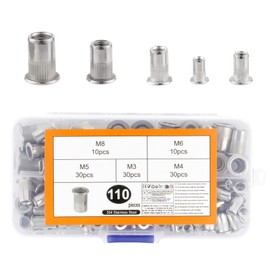 Set of 110 Rivet Nuts Assortment, M3 M4 M5 M6 M8 Stainless Steel Blind Rivet Nuts Set, Rivet Nuts for Rivet Nut Pliers, Flat Head Retractable Nuts, Threaded Sleeves Threaded Rivets for Metal Plates