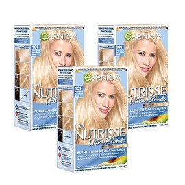 Garnier Nutrisse Creme Coloration Extra Light Blonde 101 / Colouring for Hair for Permanent Hair Colour (with 5 Nourishing Oils) Pack of 3