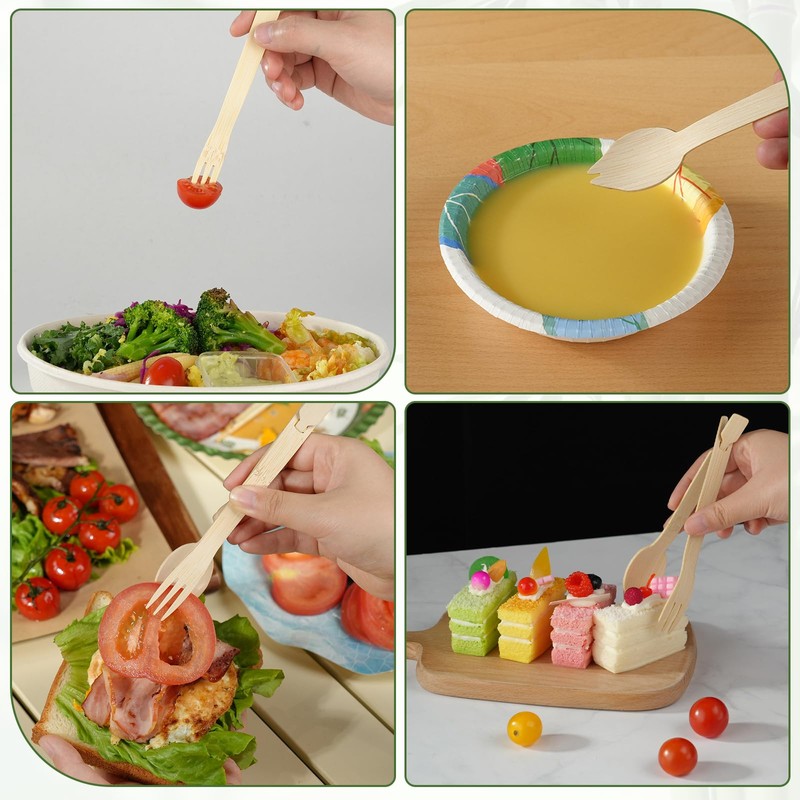30 Sets Interlocking Bamboo Forks and Spoons, Bamboo Forks Spoons