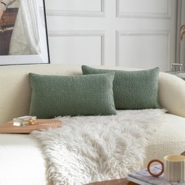 Rythome Sage Comfy Teddy-Like Textured Throw Pillow Covers for Bed and Couch - 12"x20", Pack of 2