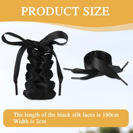 Geosar 2 Pairs Satin Ribbon Shoelaces Silk Shoelaces Shoe Laces for Trainers Boots Flat, black