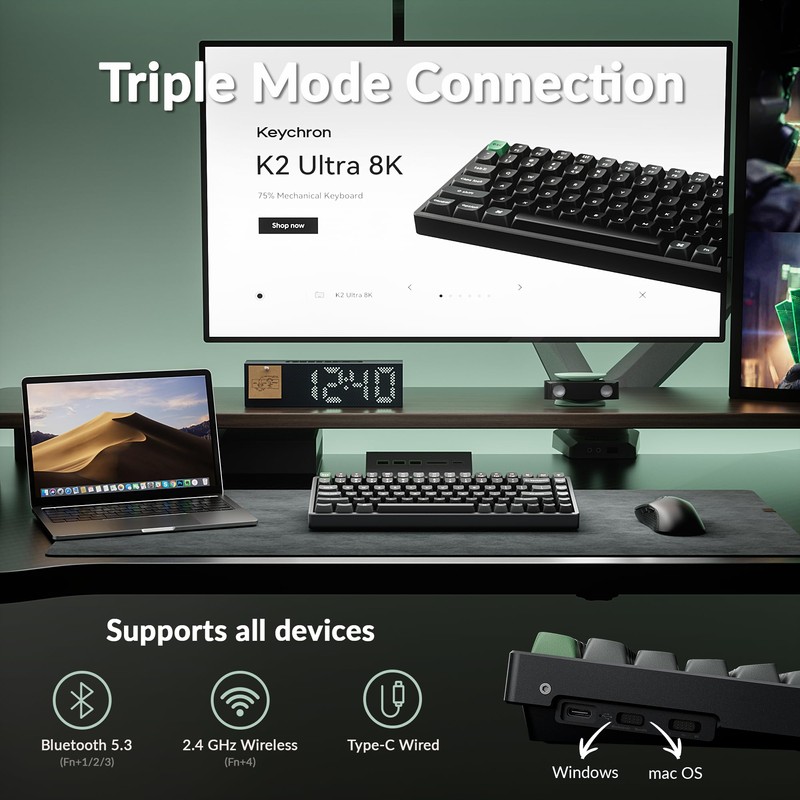 Keychron K2 Ultra 75% Wireless Mechanical Keyboard, 8000Hz Polling Rate