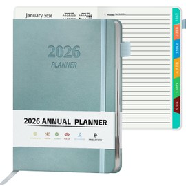 2026 Planner, A5 (5.6"x 8.5") Planner 2026 Jan-Dec, Monthly/Weekly/Daily Tabs with Contacts & Holidays, PU Leather Cover & 100gsm Paper, Organizer for School and Business Supplies (Sage Green)