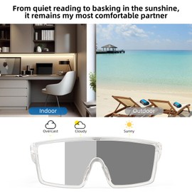ROCKBROS Photochromic Cycling Glasses for Men - UV400 Bike Glasses with Auto-Tinting Lenses (Clear to Blue) - Lightweight Biking Sunglasses for Outdoor Sports - Anti-Slip & Removable Nose Pad