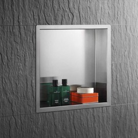 qinisi Bathroom 304 Stainless Steel Single Recessed Shower Niche 12" W x 12" H - Ready to Tile & Waterproof, Shower Shelf Organizer Storage for Shampoo and Toiletry Storage, Light Polish