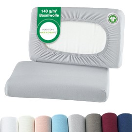 BaSaTex Organic Pillow Covers, Fitted Covers, Pack of 2, for Neck Pillow and Health Pillows, 97% GOTS-Certified Cotton + 3% Elastane, Approx. 45-60 x 30-40 cm - 20 cm Bridge | Silver