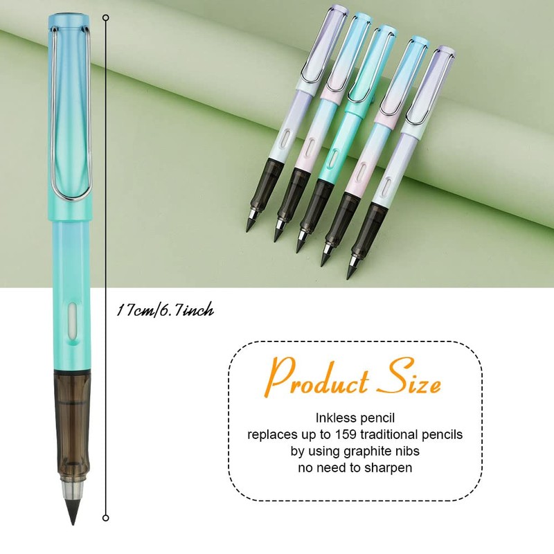 AUAUY 5PCS Everlasting Pencil, Infinity Pencil with Eraser and Replacement