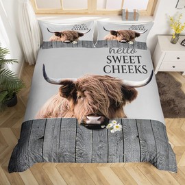Cow Print Comforter Cover Highland Cow Duvet Cover for Adults Youth Kids Farm Animal Bedding Set,Rustic Farmhouse Bedspread Cover Gift Decor for Boys Girls - Double