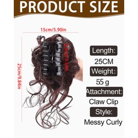 BPTRKOM Natürlich aussehende Damen-Haarteile – Verlängerung für Dutt, Pferdeschwanz & Hochsteckfrisuren Lockig, Wellig & Messy Look, Synthetik,Mit Klaue & Clip für sicheren Halt(Hellbraun)