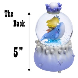 Dalekana Snow Globe with Light for Christmas & Birthday Gift, 80mm Crystal Musical Glitter Glass Water Ball Decoration, Whale & Girl - Purple Snowglobe, 3.5" x 3.5" x 5"